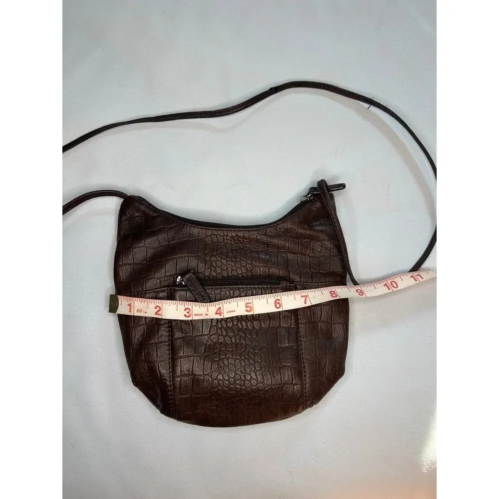 Stone Mountain Brown Croc Embossed Crossbody Bag Small Zip Pocket Purse